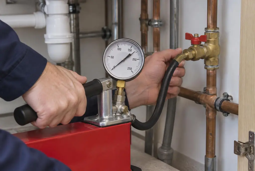 Lekdetectie Wekerom – druktest op een waterleiding met een manometer