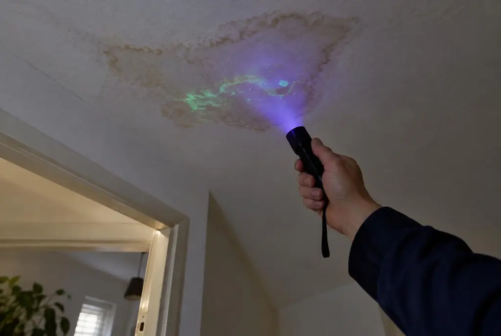Lekdetectie Wekerom – kleurstof controleren op het plafond met uv-licht