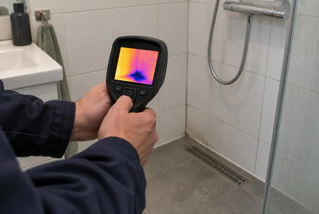 Lekdetectie Wekerom – lekdetectiespecialist met warmtebeeldcamera in een badkamer